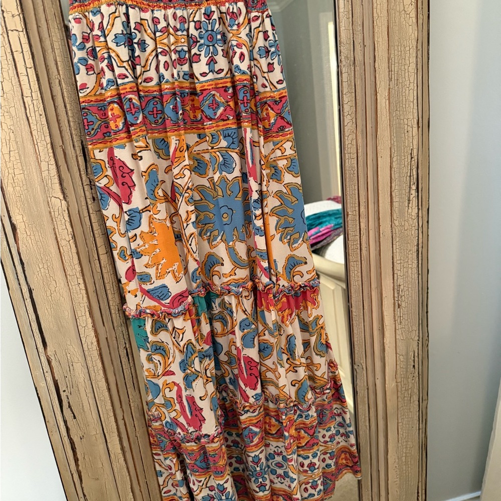 Rachel Zoe Orange and Blue Tiered Maxi Skirt